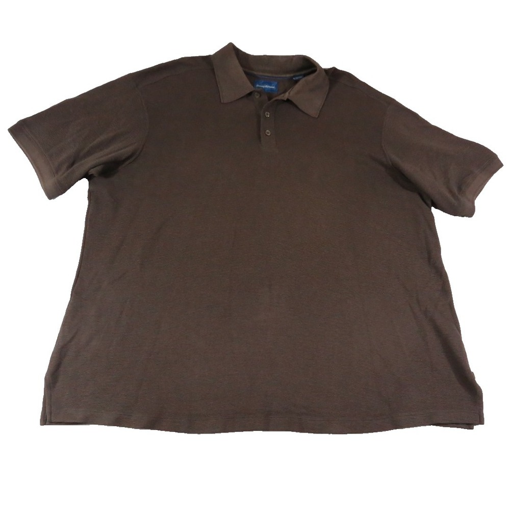 Tommy Bahama Mens XXL Brown Silk Cotton Blend Polo Shirt Short Sleeve Marlin GUC